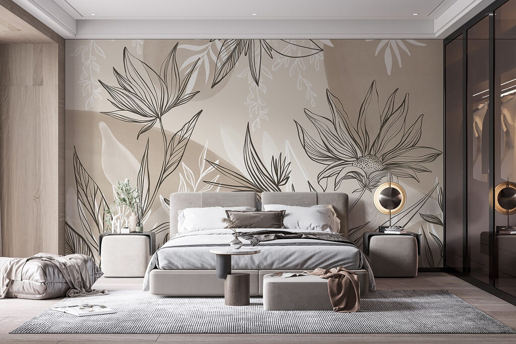 Bladlijnen op zacht taupe — interieur 2
