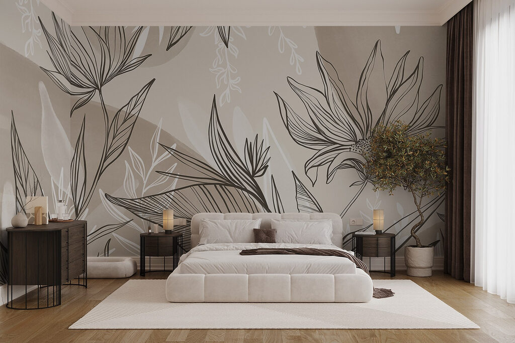 Bladlijnen op zacht taupe — interieur 3