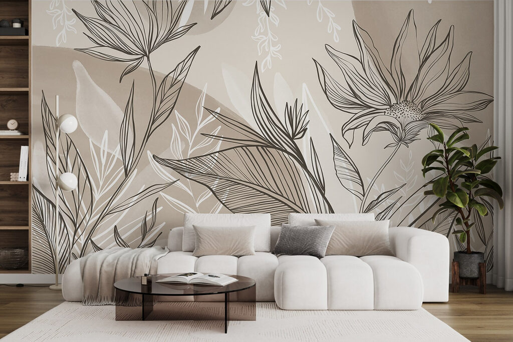 Bladlijnen op zacht taupe — interieur 4