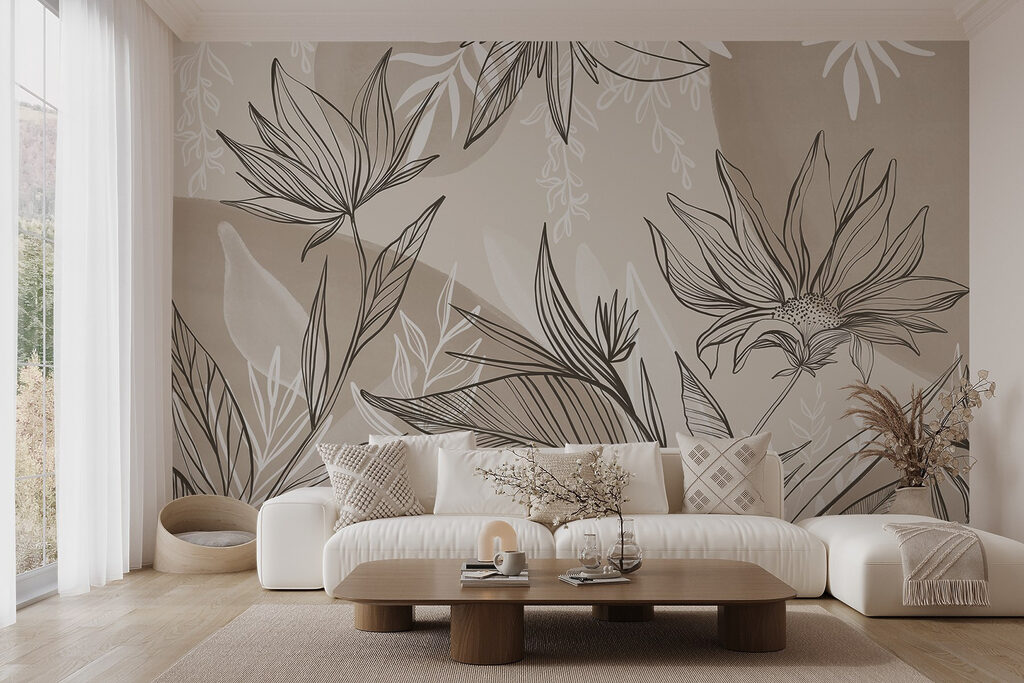 Bladlijnen op zacht taupe — interieur 5
