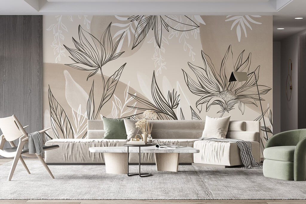 Bladlijnen op zacht taupe — interieur 6