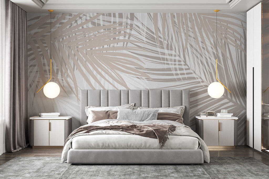 Palmbladeren als zandkleurig patroon — interieur 1