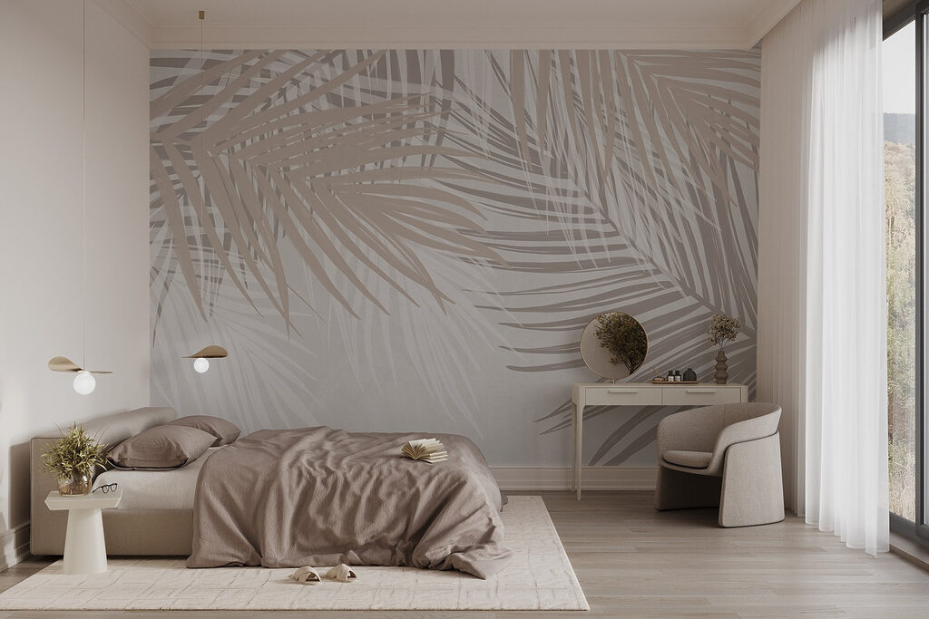 Palmbladeren als zandkleurig patroon — interieur 2