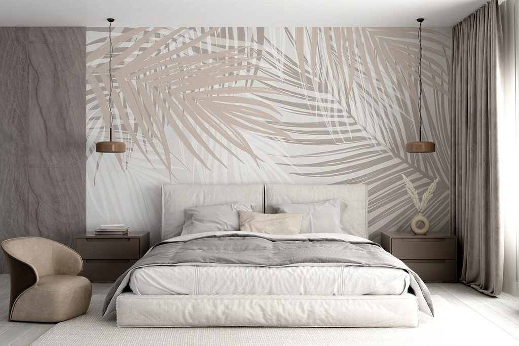 Palmbladeren als zandkleurig patroon — interieur 3