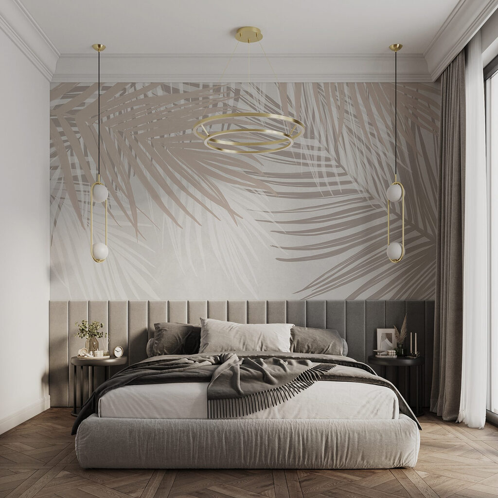 Palmbladeren als zandkleurig patroon — interieur 4