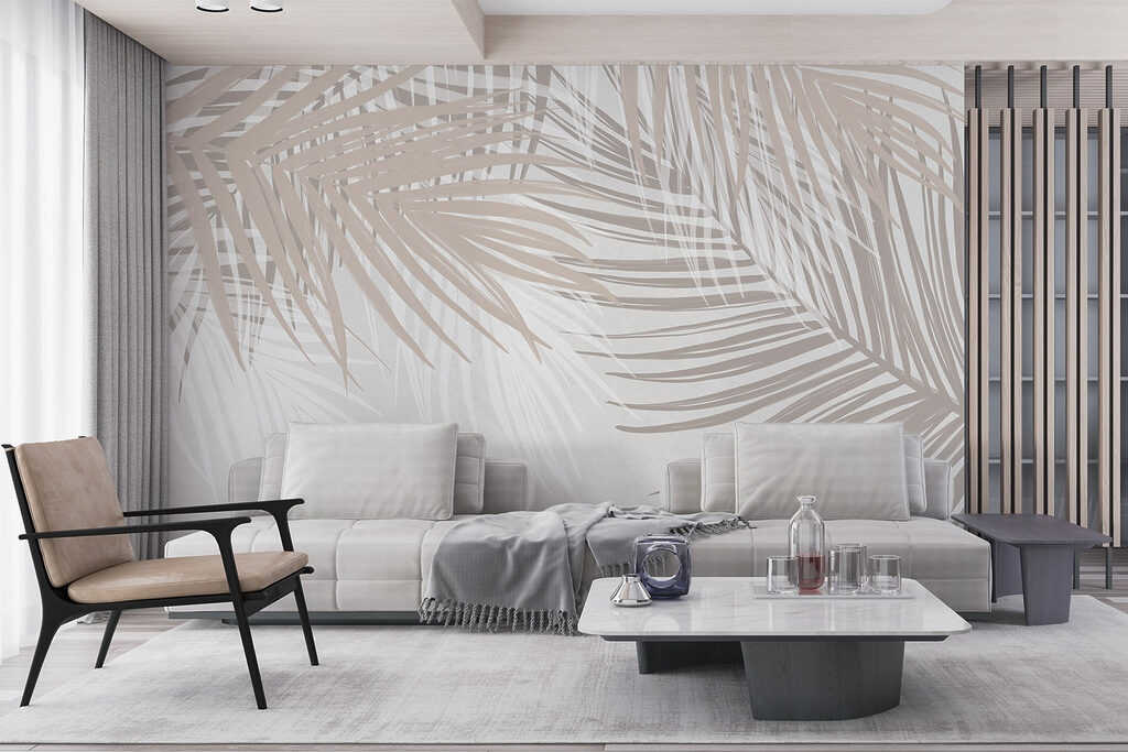 Palmbladeren als zandkleurig patroon — interieur 6