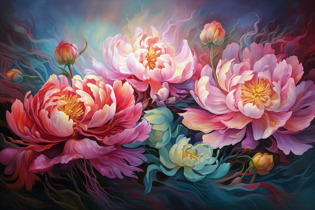 Schilderij van bloemen op een blauwe achtergrond — volledig ontwerp