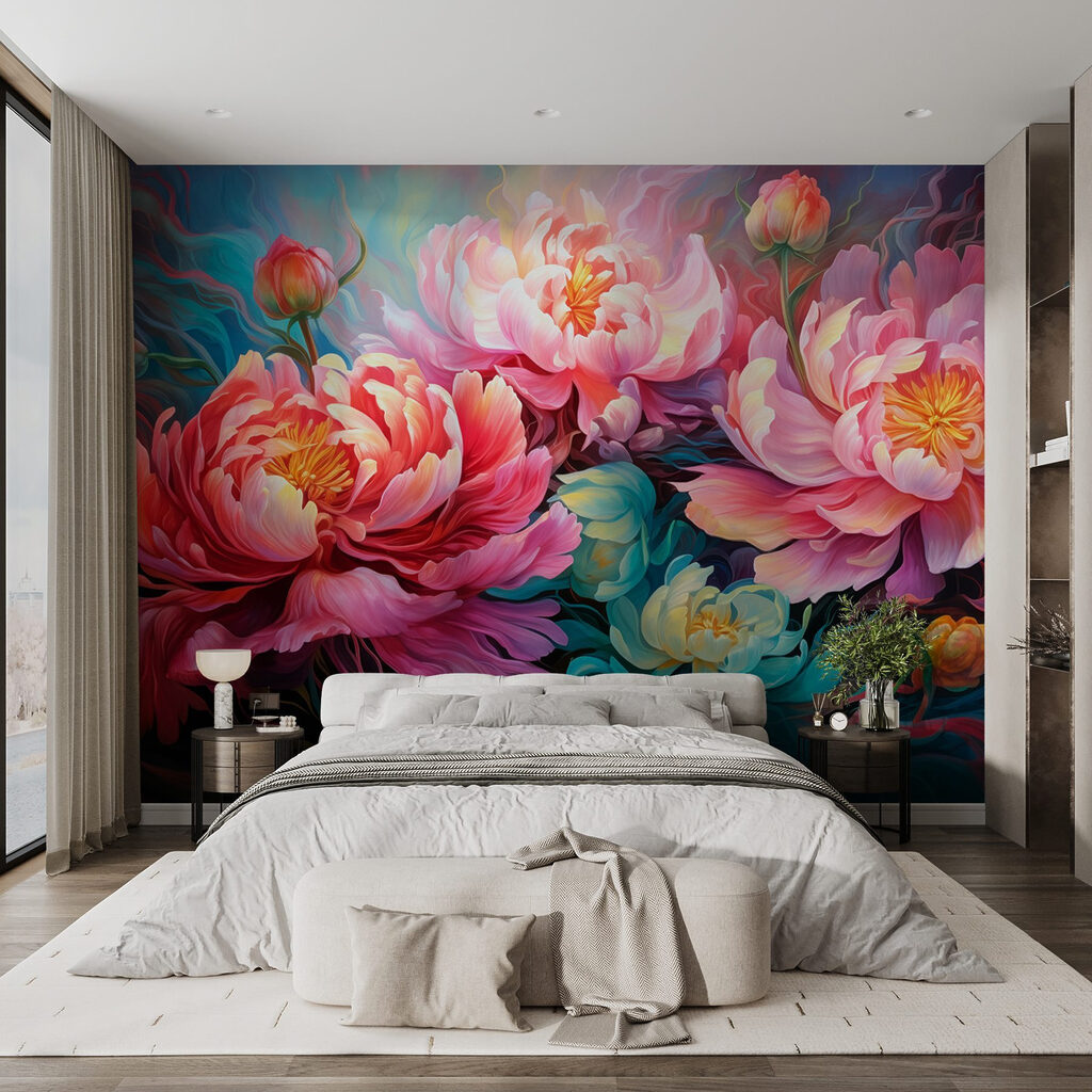 Schilderij van bloemen op een blauwe achtergrond — interieur 1