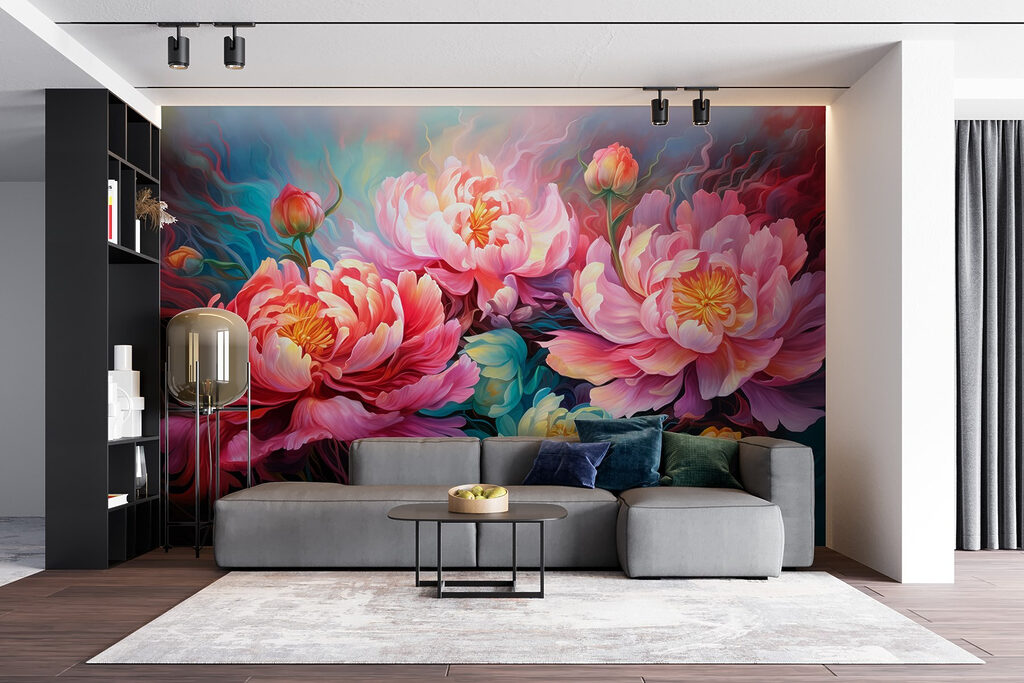 Schilderij van bloemen op een blauwe achtergrond — interieur 4