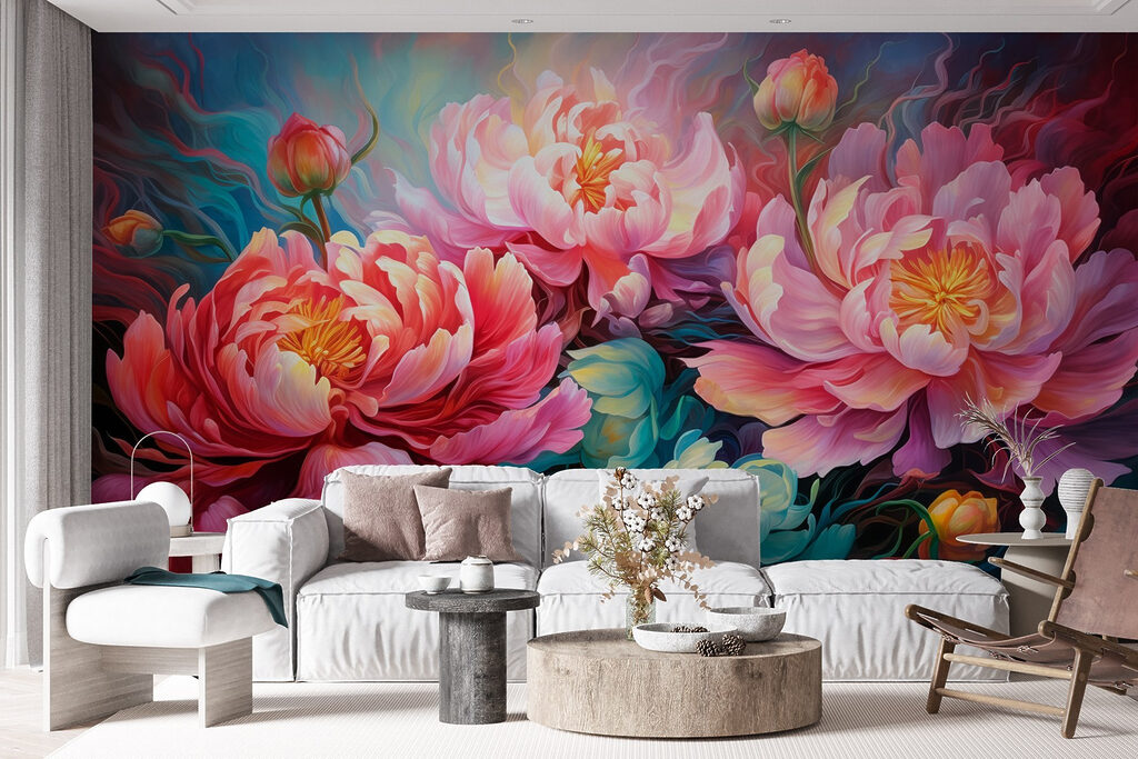 Schilderij van bloemen op een blauwe achtergrond — interieur 5