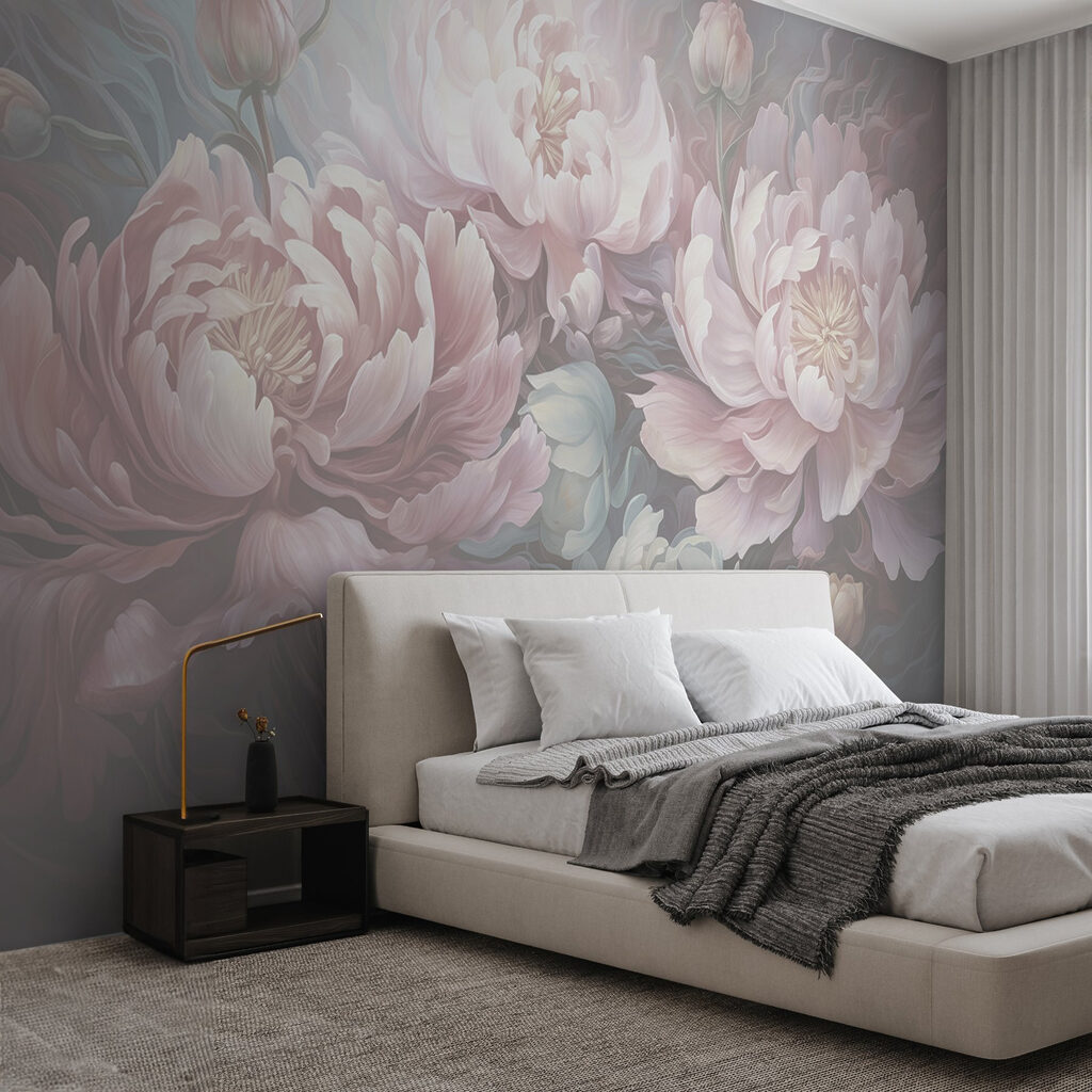 Schilderij van bloemen op een grijze achtergrond — interieur 1