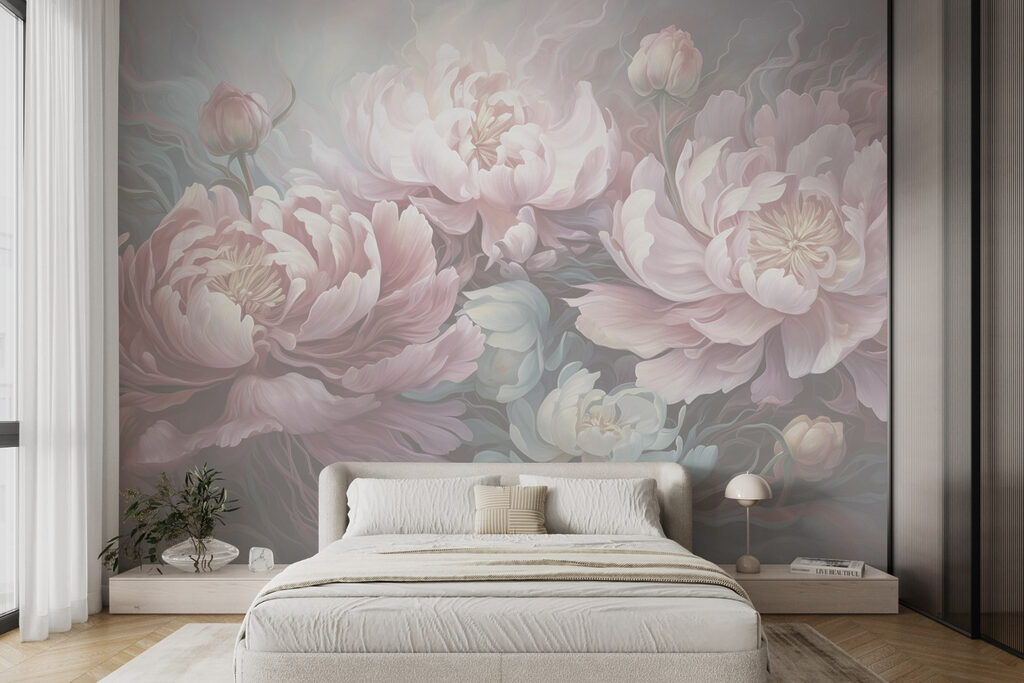 Schilderij van bloemen op een grijze achtergrond — interieur 2