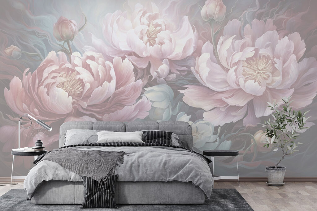 Schilderij van bloemen op een grijze achtergrond — interieur 3