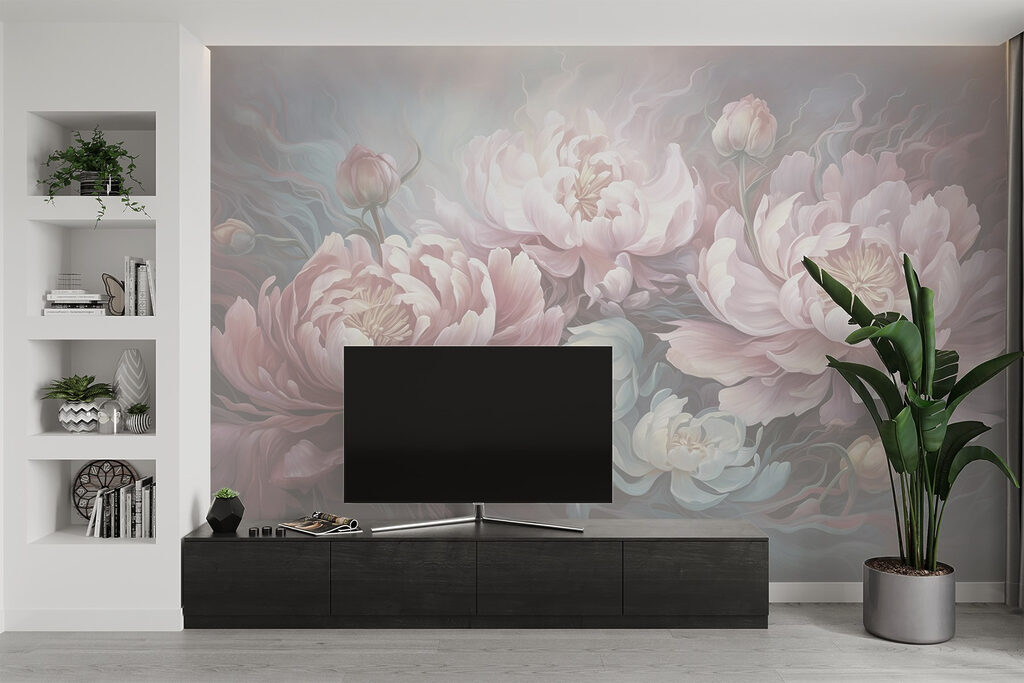 Schilderij van bloemen op een grijze achtergrond — interieur 4