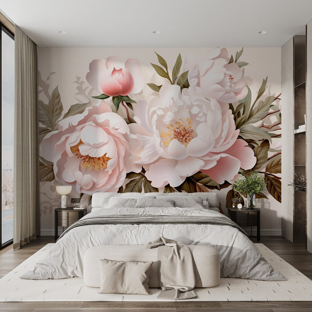 Roze pioenen in takkenkrans — interieur 3