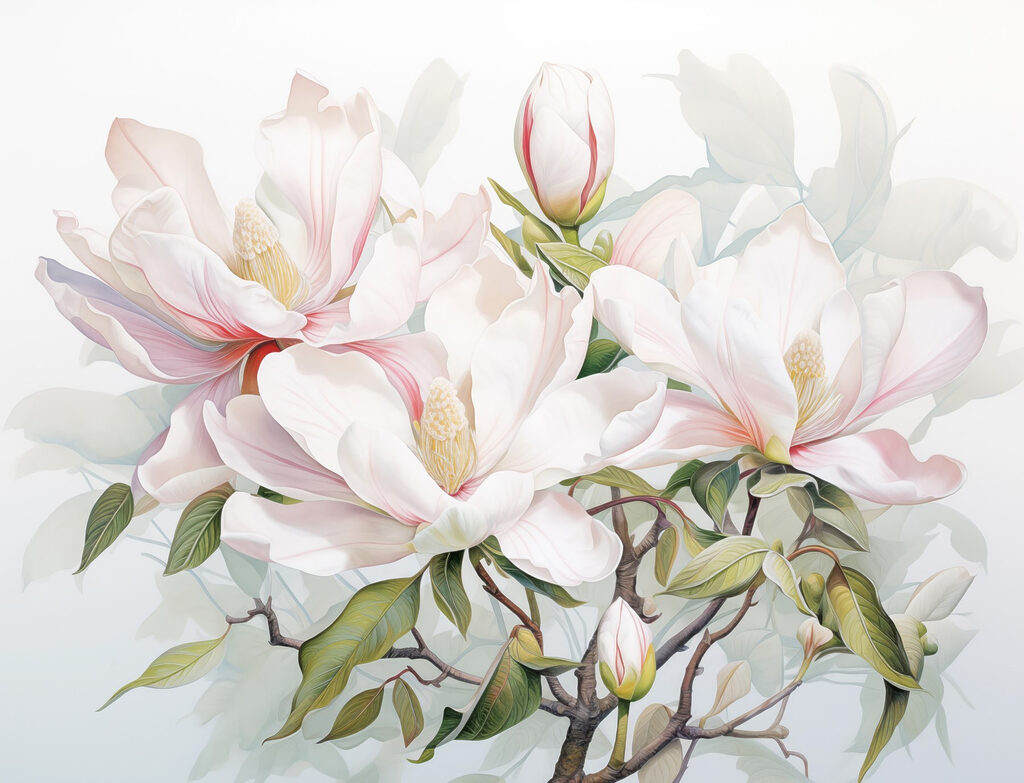 Magnolia in frisse aquarel — volledig ontwerp