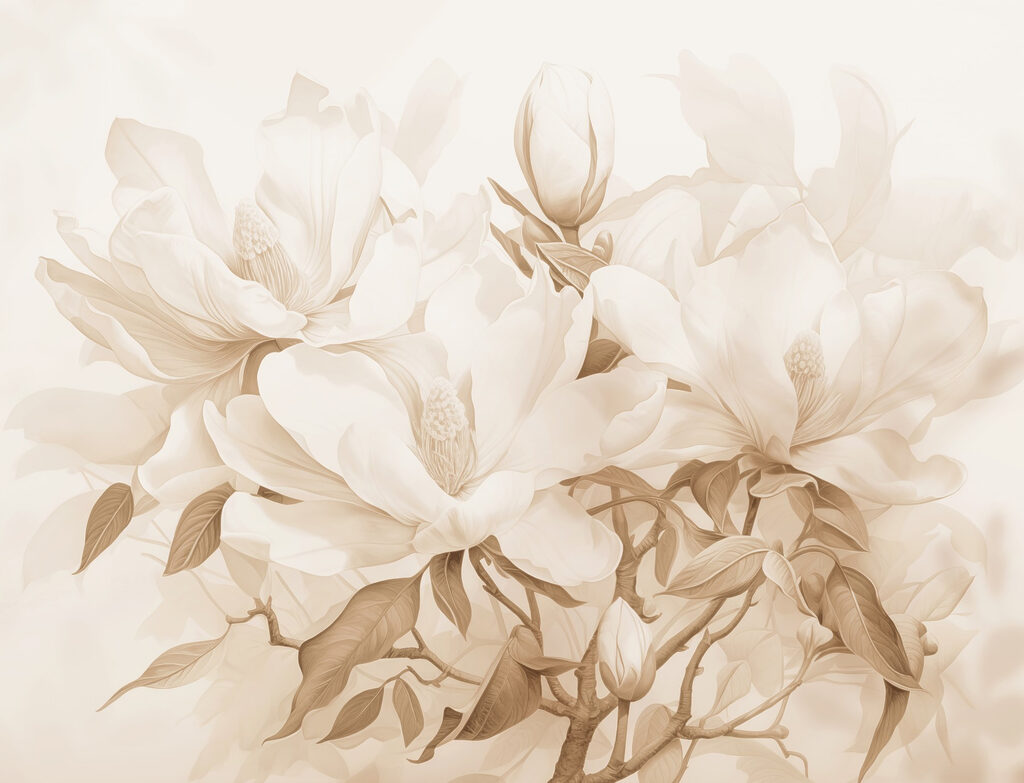 Magnolia in warme sepia — volledig ontwerp