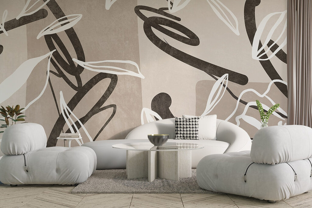 Bladeren tussen zwarte krabbellijnen — interieur 2