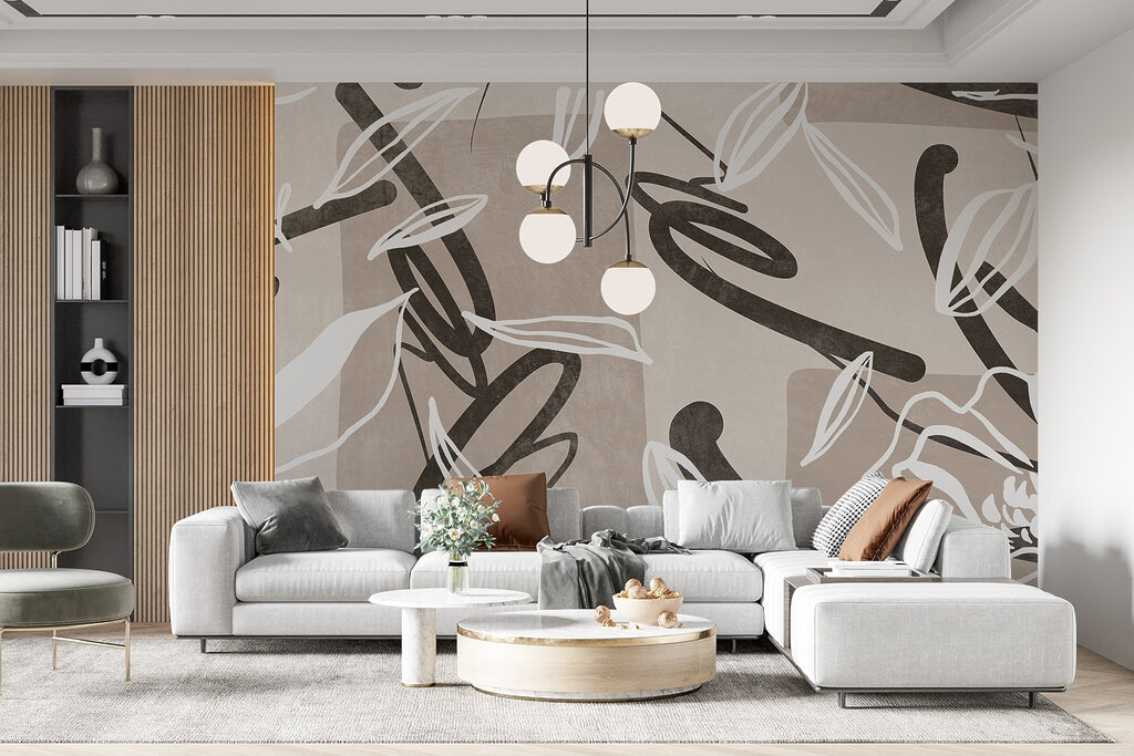 Bladeren tussen zwarte krabbellijnen — interieur 3