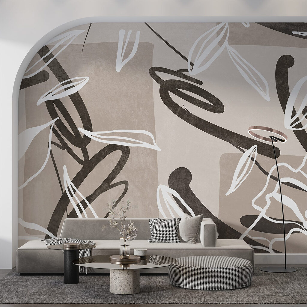 Bladeren tussen zwarte krabbellijnen — interieur 4