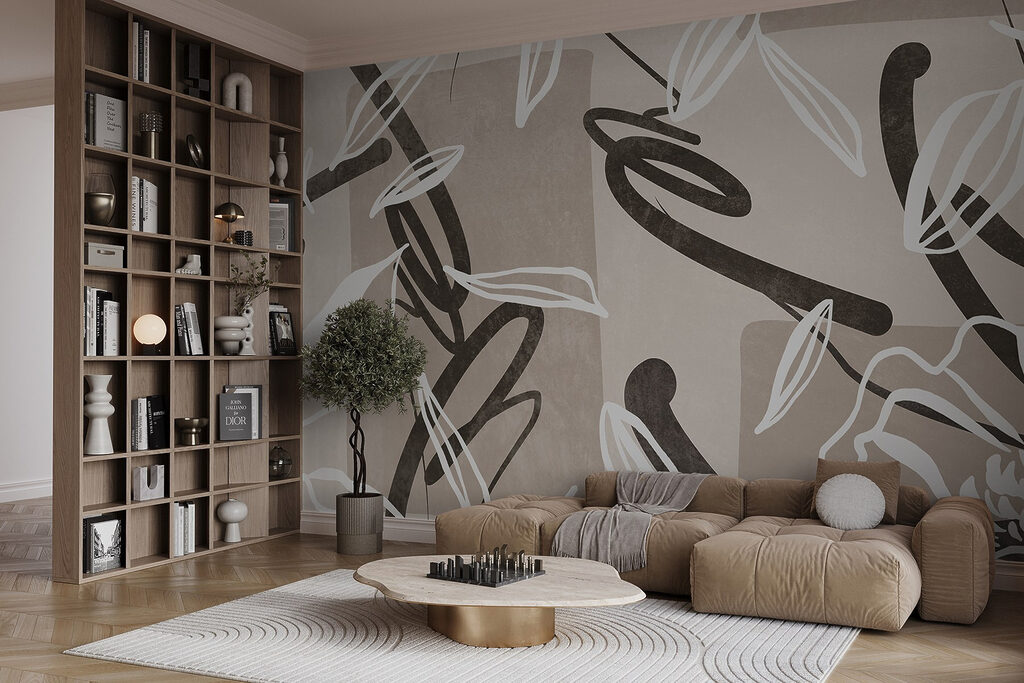 Bladeren tussen zwarte krabbellijnen — interieur 5