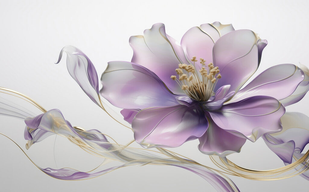Lila bloem met goudaders — volledig ontwerp