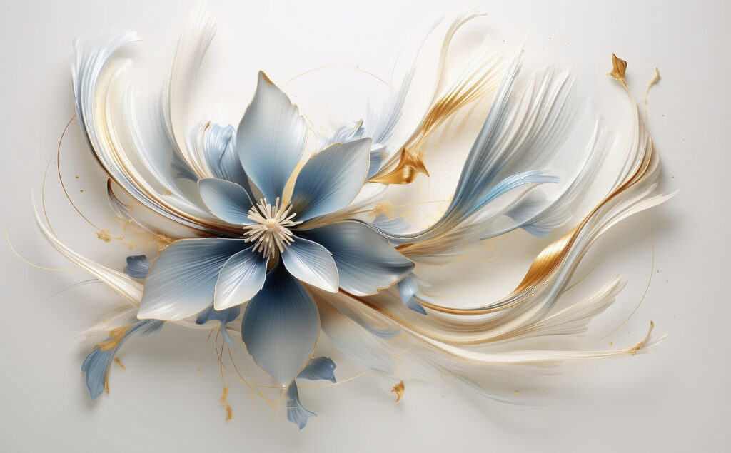 Blauwe bloem met goudlinten — volledig ontwerp