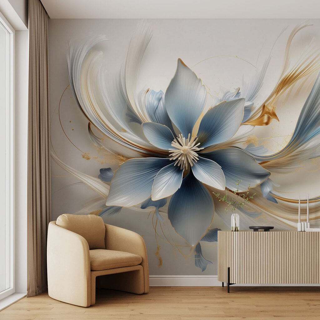 Blauwe bloem met goudlinten — interieur 1