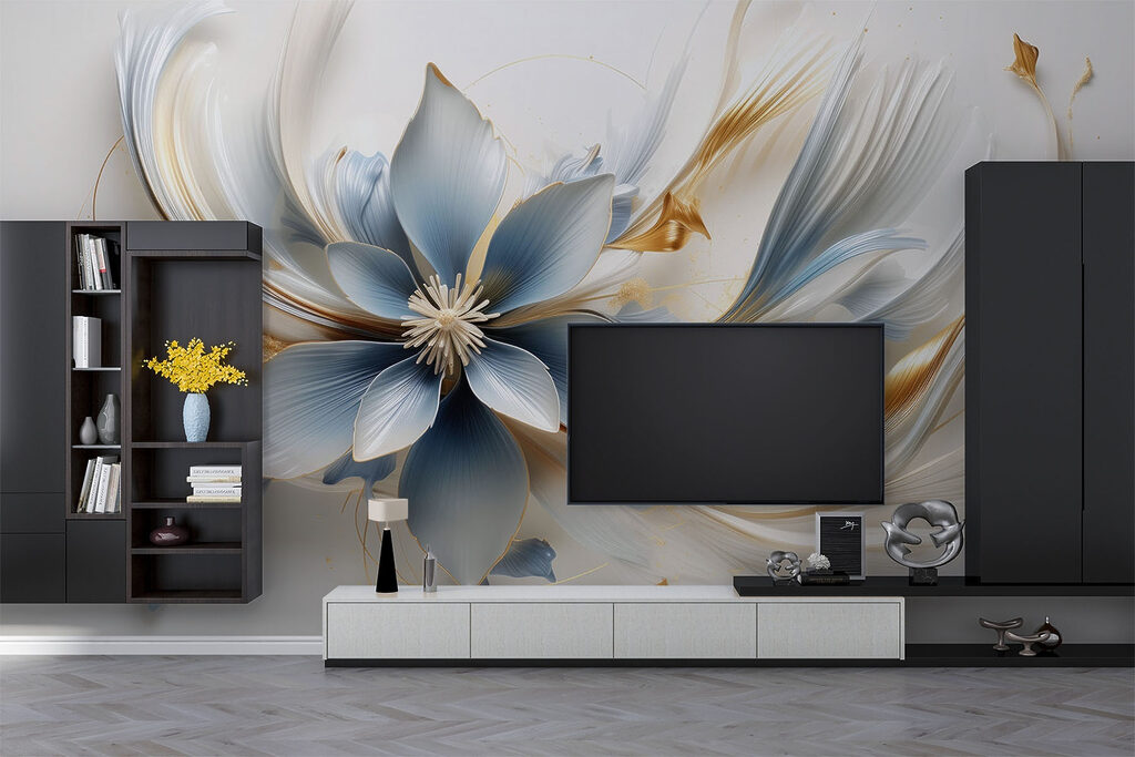 Blauwe bloem met goudlinten — interieur 2