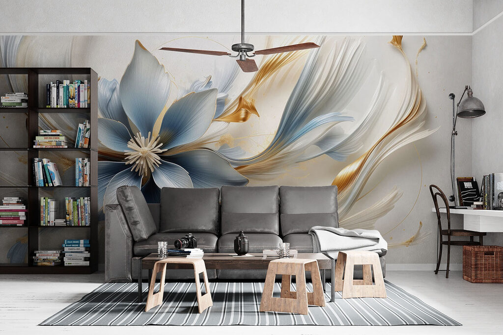 Blauwe bloem met goudlinten — interieur 3