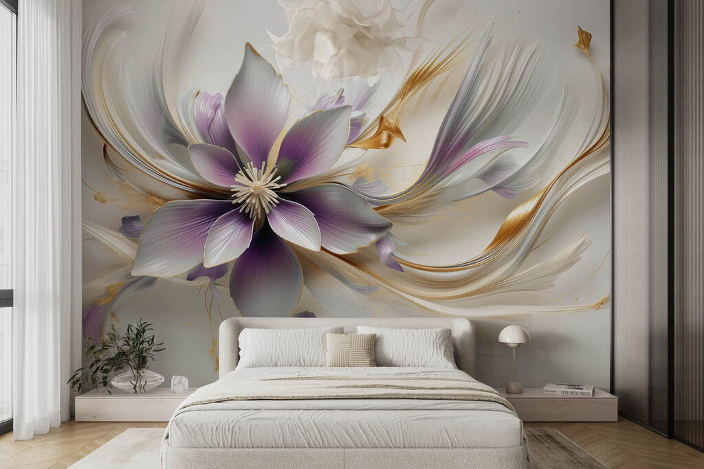 Elegant bloemmotief in zachte tinten in een interieur