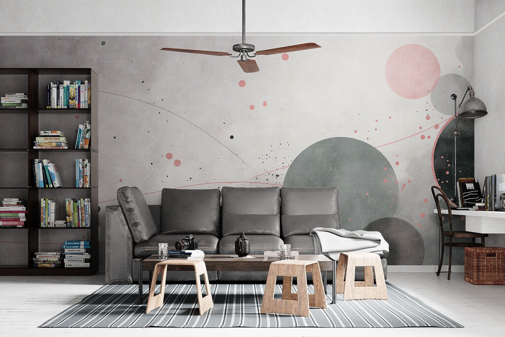 Roze cirkels boven grijs — interieur 2