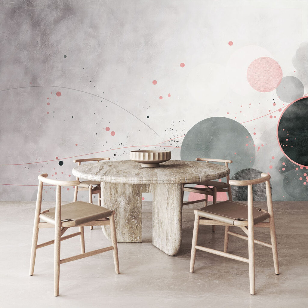 Roze cirkels boven grijs — interieur 3