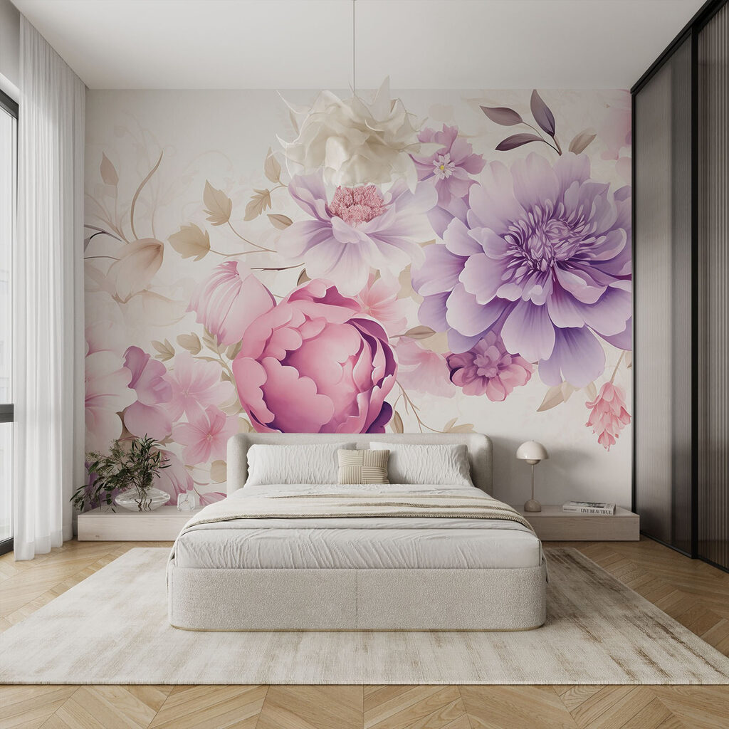 Paarse bloemenkrans op crème — interieur 1