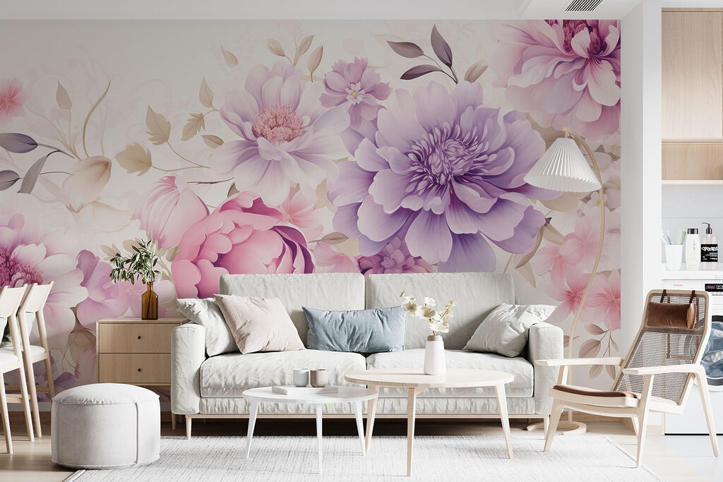 Paarse bloemenkrans op crème — interieur 2