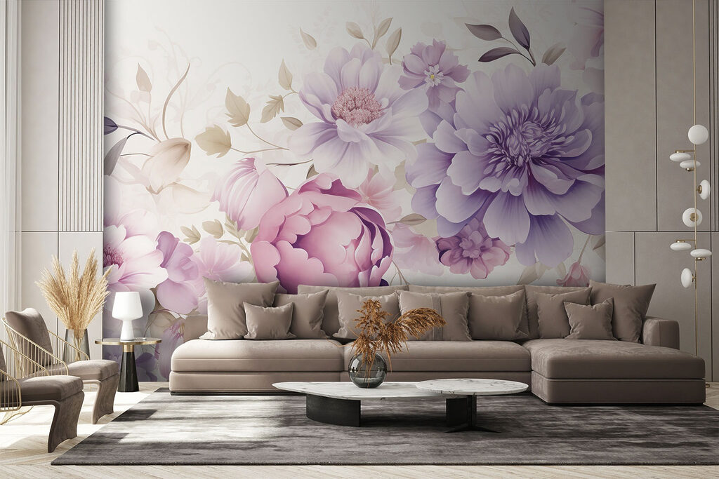 Paarse bloemenkrans op crème — interieur 3