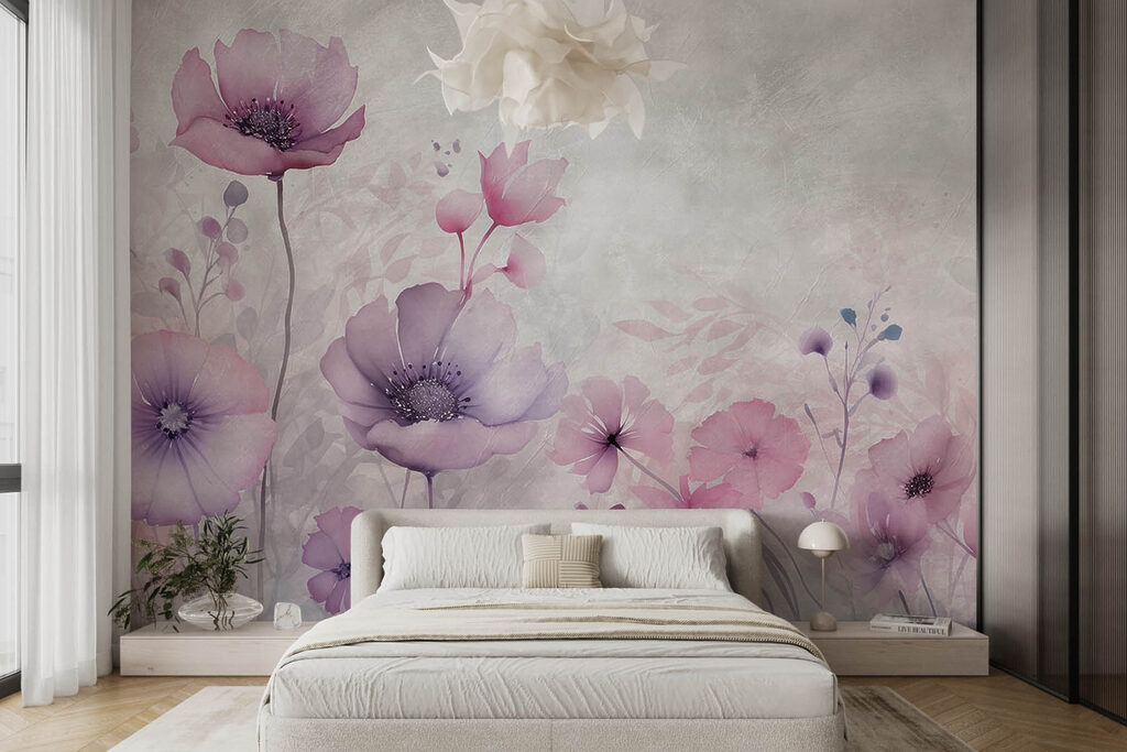 Paarse veldbloemen op grijstinten — interieur 1
