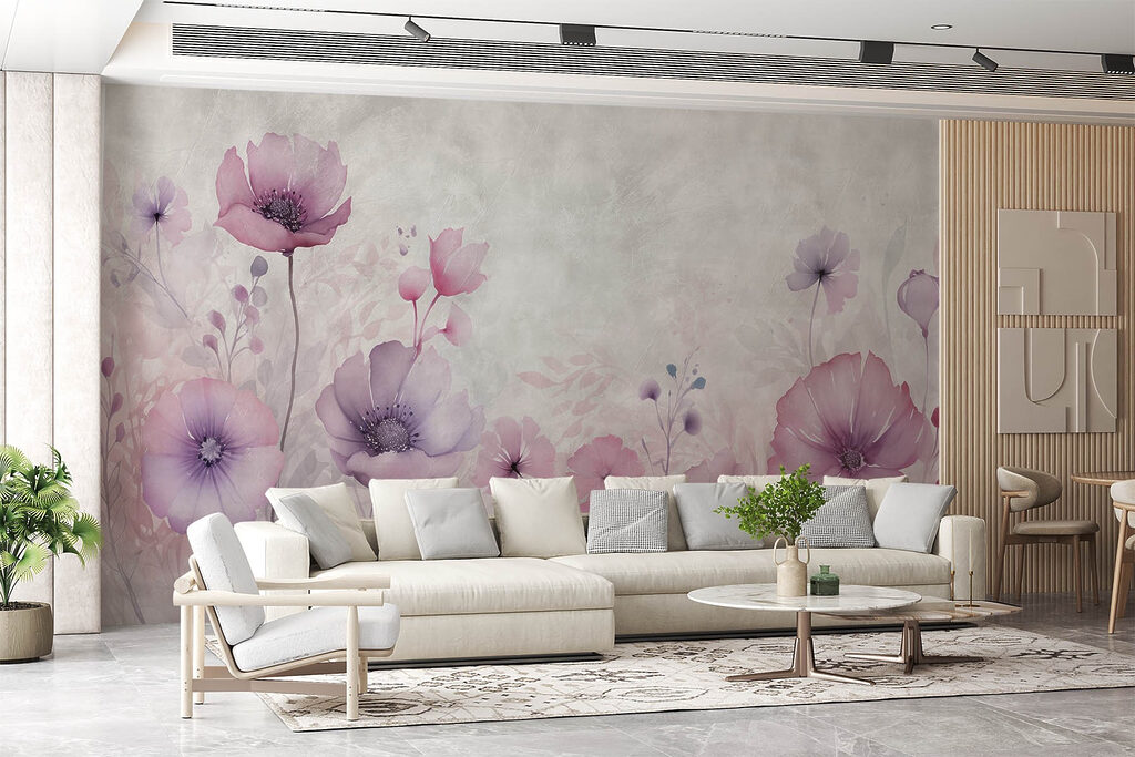 Paarse veldbloemen op grijstinten — interieur 2
