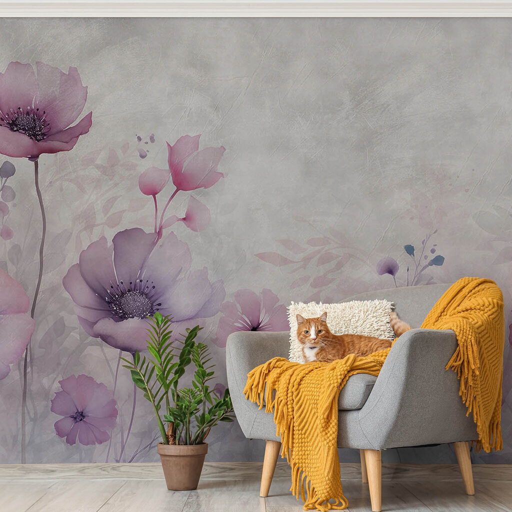 Paarse veldbloemen op grijstinten — interieur 3