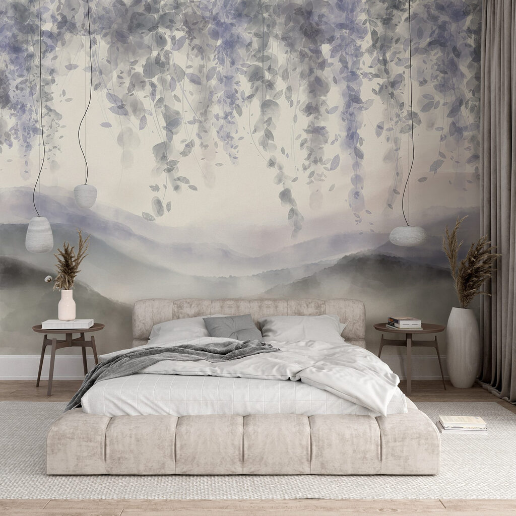 Blauwe bloemtrossen boven heuvels — interieur 2