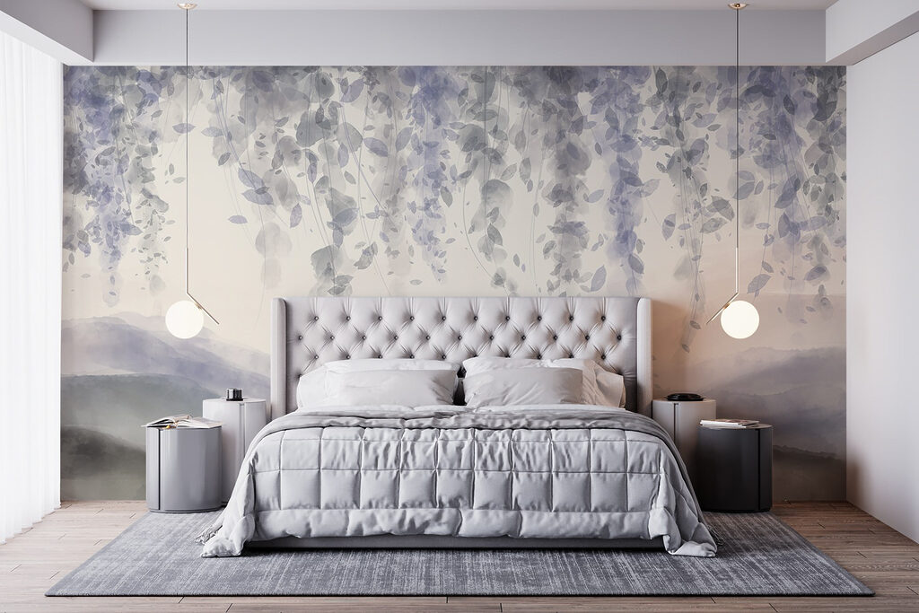 Blauwe bloemtrossen boven heuvels — interieur 3