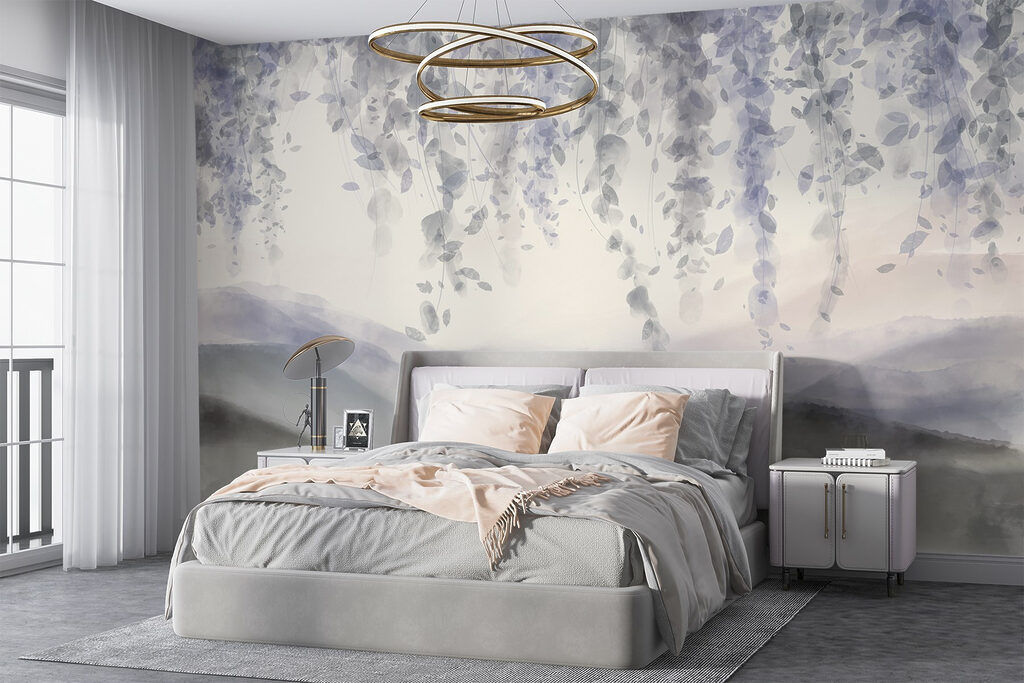 Blauwe bloemtrossen boven heuvels — interieur 4