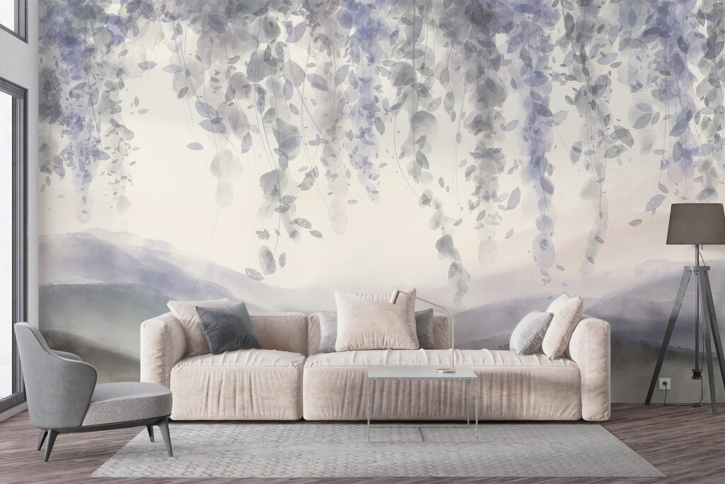 Blauwe bloemtrossen boven heuvels — interieur 5