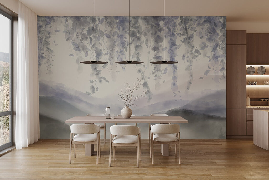 Blauwe bloemtrossen boven heuvels — interieur 6