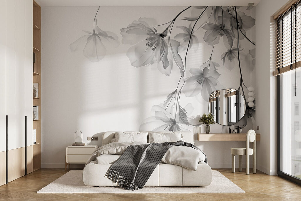 Grijze bloemen aan hangtakken — interieur 2