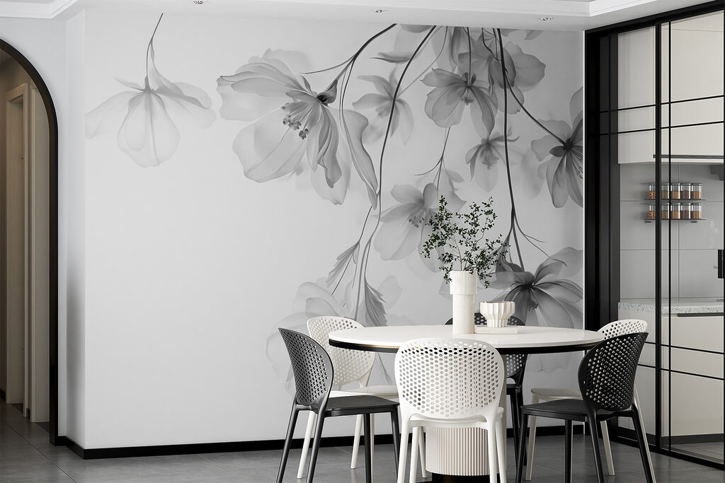 Grijze bloemen aan hangtakken — interieur 6