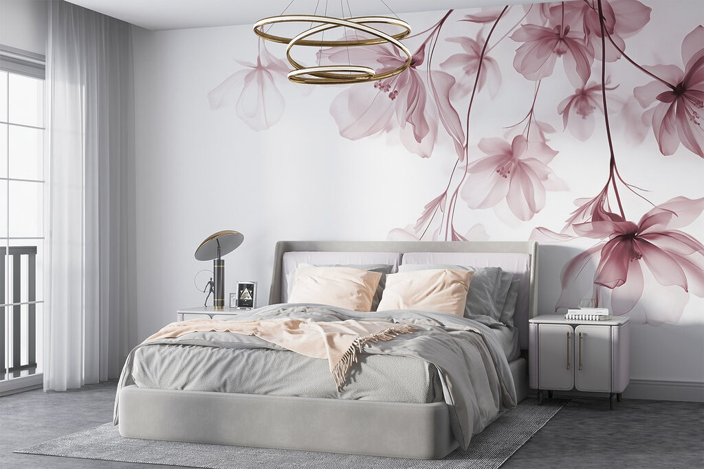 Delicate bloemen tegen zachte achtergrond in een interieur