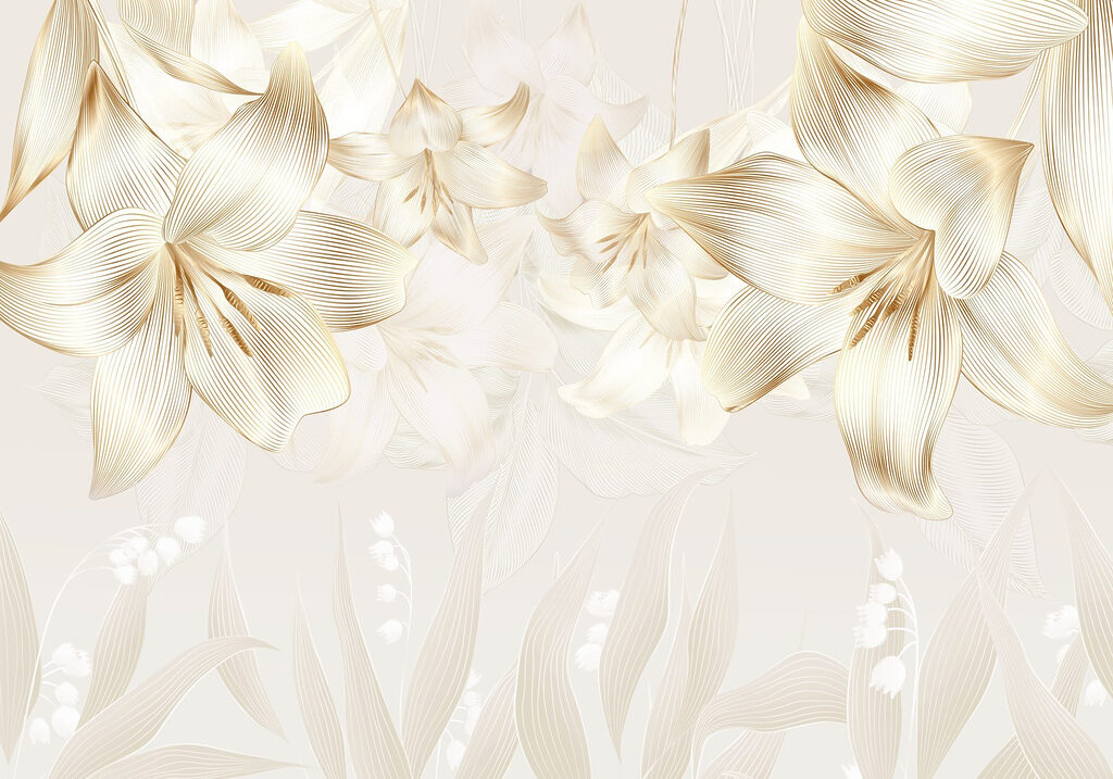 Gouden bloemen boven bladschaduw — volledig ontwerp
