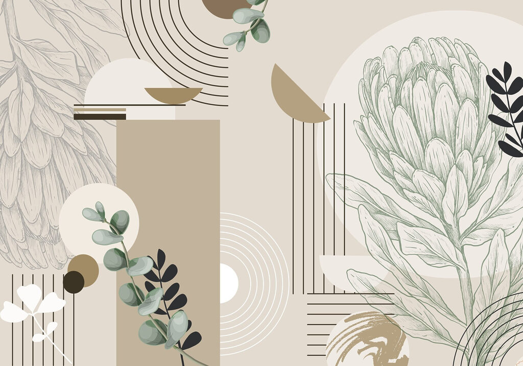 Artisjoklijnen tussen beige vlakken — volledig ontwerp
