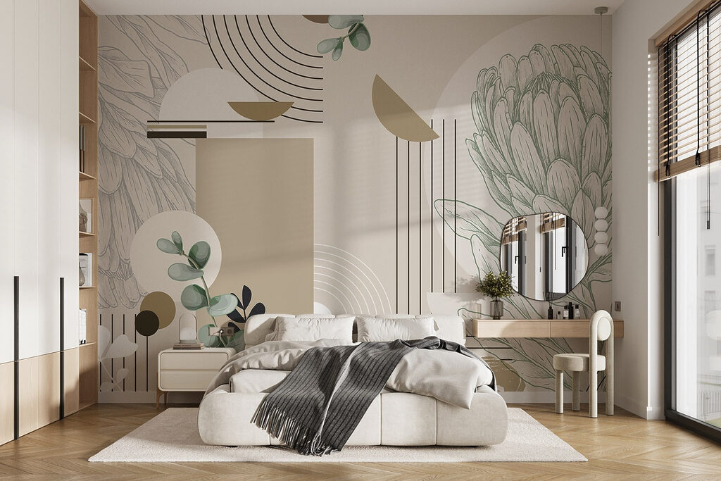 Artisjoklijnen tussen beige vlakken — interieur 1